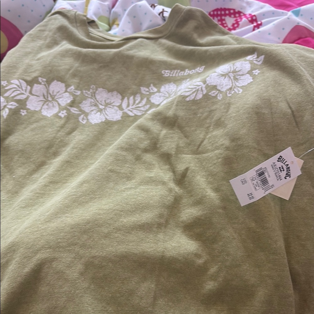 Billabong Green Short Sleeve Tee with Lace Detail